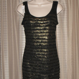 CHELSEY Black Golden Strap Tank Mini Dress NEW